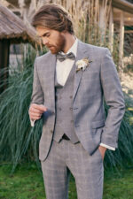 Manzetti slim fit kockás szürke öltöny esküvőre 9440-03