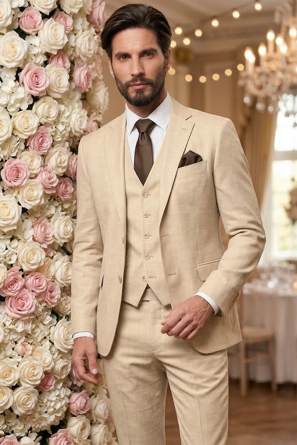 HEILEMANN slim fit bézs öltöny FL2005/50