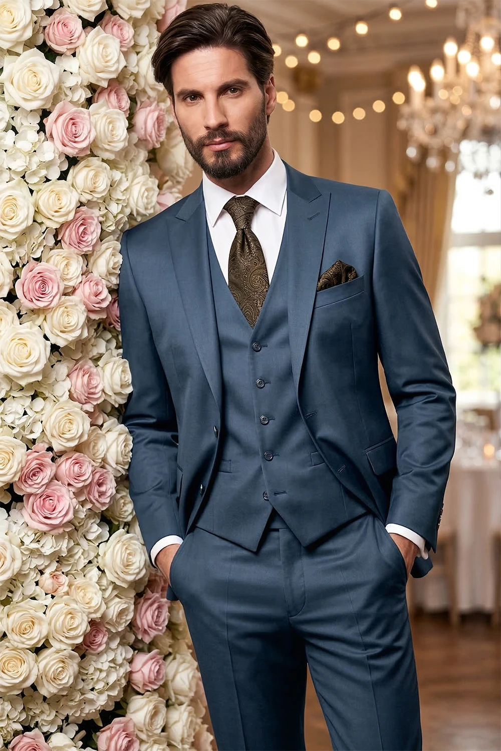 HEILEMANN slim fit viharkék esküvői öltöny IKBROADWAY/444415