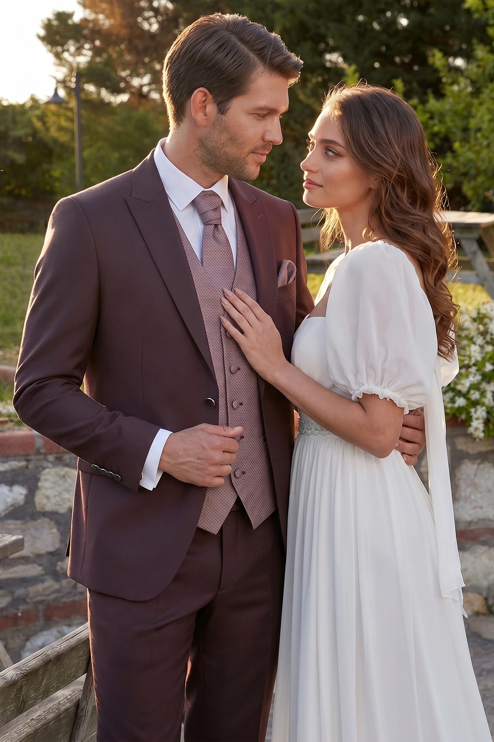 Marlane slim fit burgundi öltöny vőlegényeknek M3002U/1/229